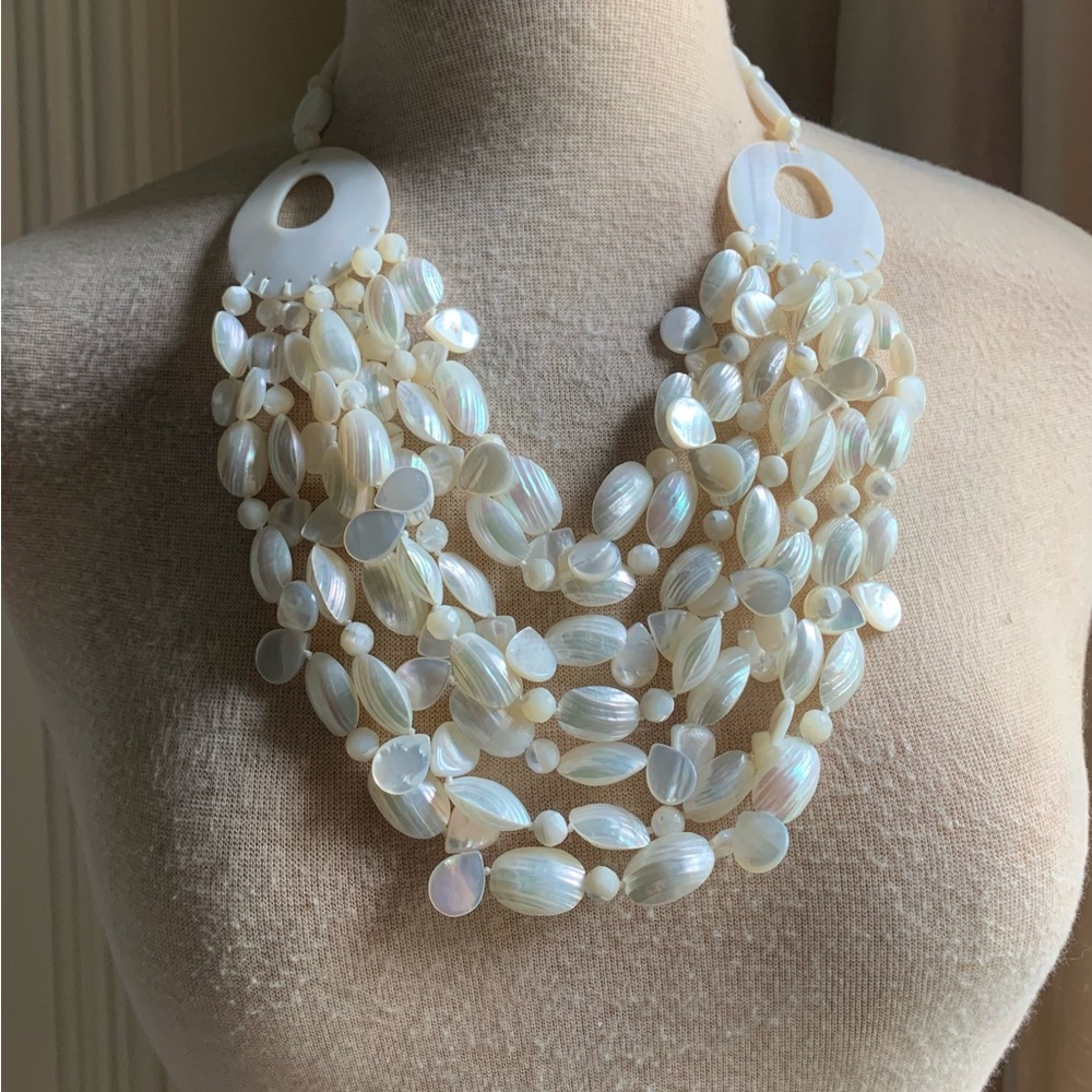 Two Blonde Lizzards White Mother of Pearl & Natural Shell Multi-Strand Necklace